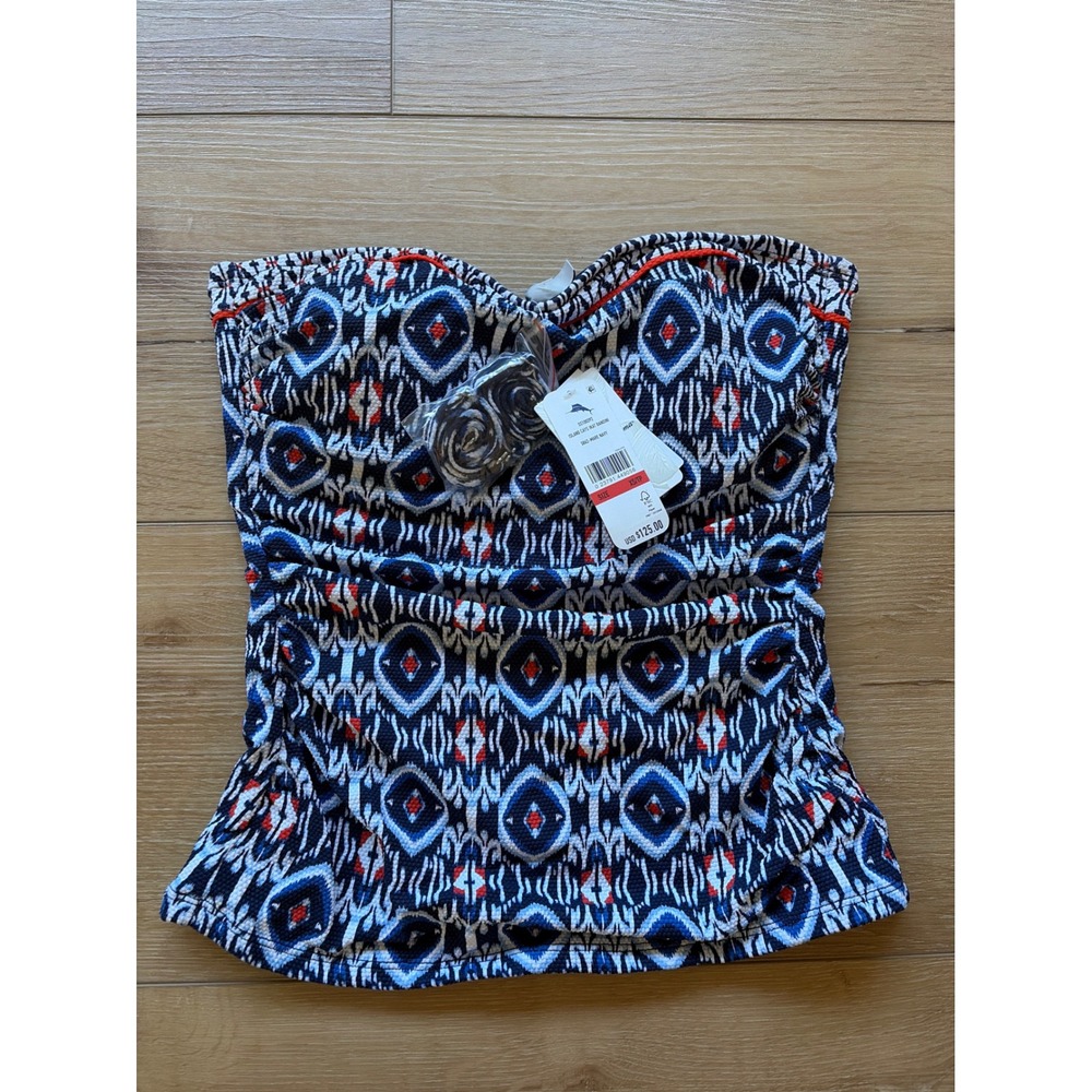 Tommy Bahama Island Cays Ikat Bandini Tankini Top Mare Navy SS100392 Womens XS